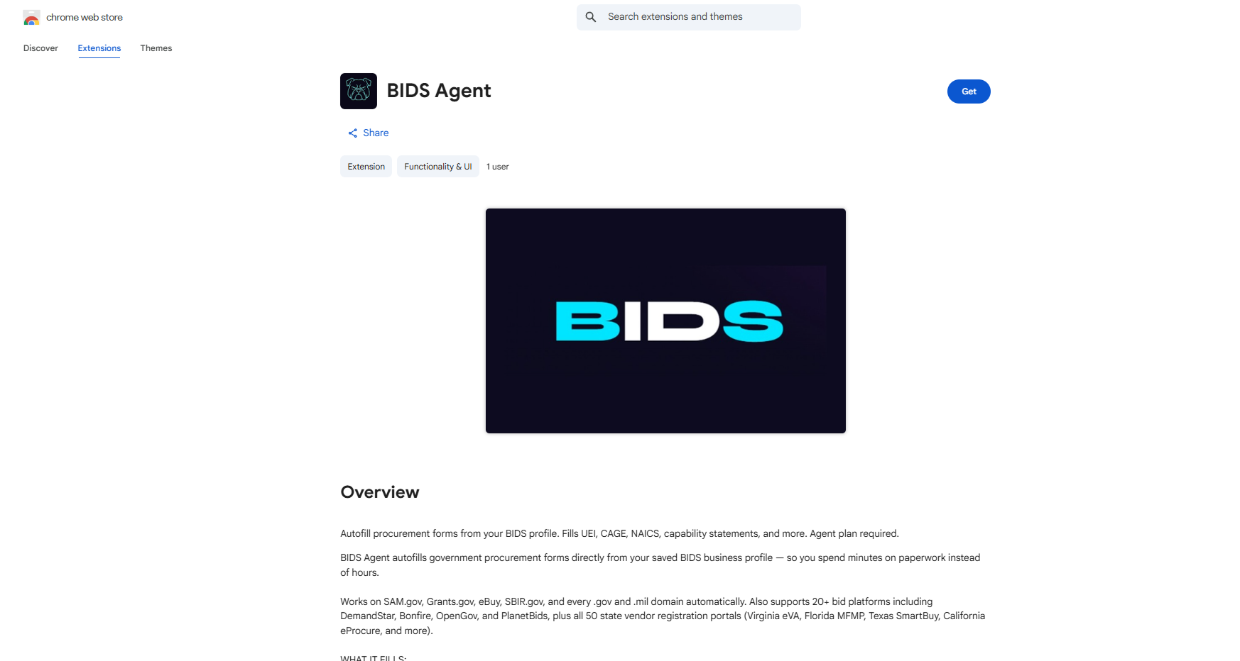 BIDS Agent on the Chrome Web Store — autofill procurement forms from your BIDS profile